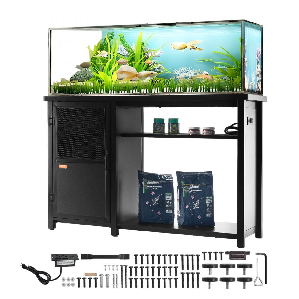 VEVOR Aquarium Stand, 75 Gallon Fish Tank Stand, 52 x 19.7 x 32.3 in Steel and MDF Turtle Tank Stand, 626 lbs Load Capacity, Reptile Tank Stand with Storage Cabinet and Embedded Power Panel, Black - GMZSZXZJMBXGEB568V1