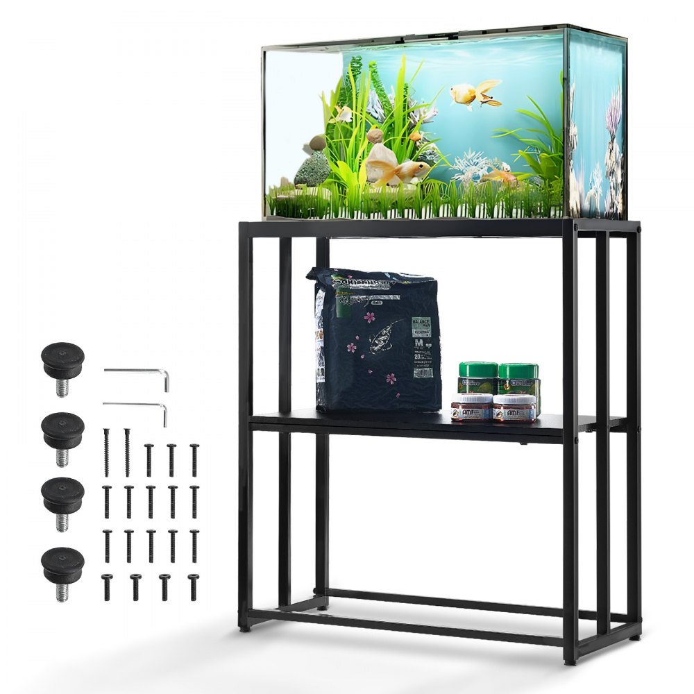 VEVOR Aquarium Stand, 20 Gallon Fish Tank Stand, 24.8 x 13 x 30 in Steel Turtle Tank Stand, 167.6 lbs Load Capacity, Reptile Tank Stand with Storage, Hardware Kit, and Non-slip Feet, Black - GZSZXZJG20JLIF7PSV0
