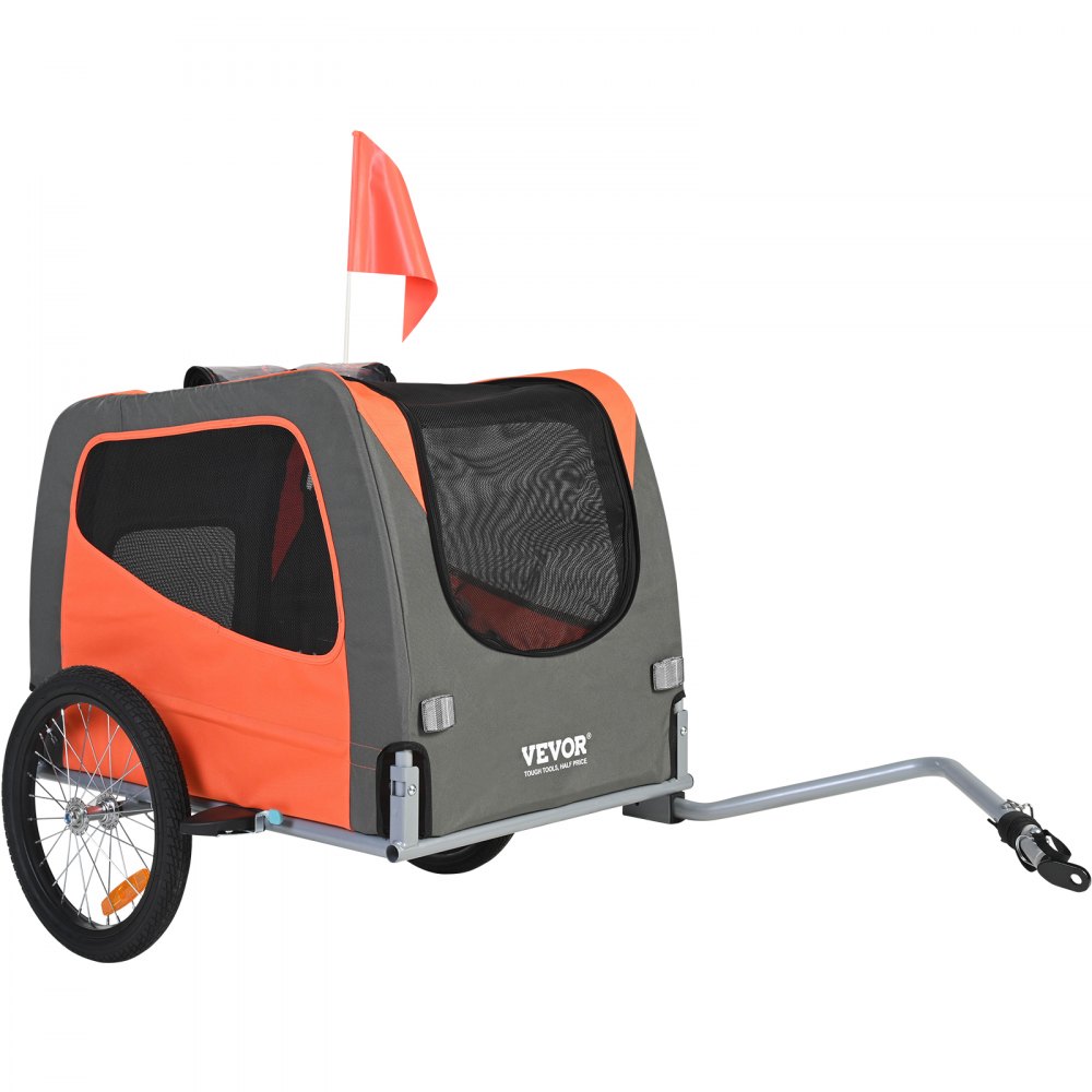 VEVOR Dog Bike Trailer, Supports up to 66 lbs, Pet Cart Bicycle Carrier, Easy Folding Frame with Quick Release Wheels, Universal Bicycle Coupler, Reflectors, Flag, Collapsible to Store, Orange/Gray - TCSCWZXCTC16LVAJAV0
