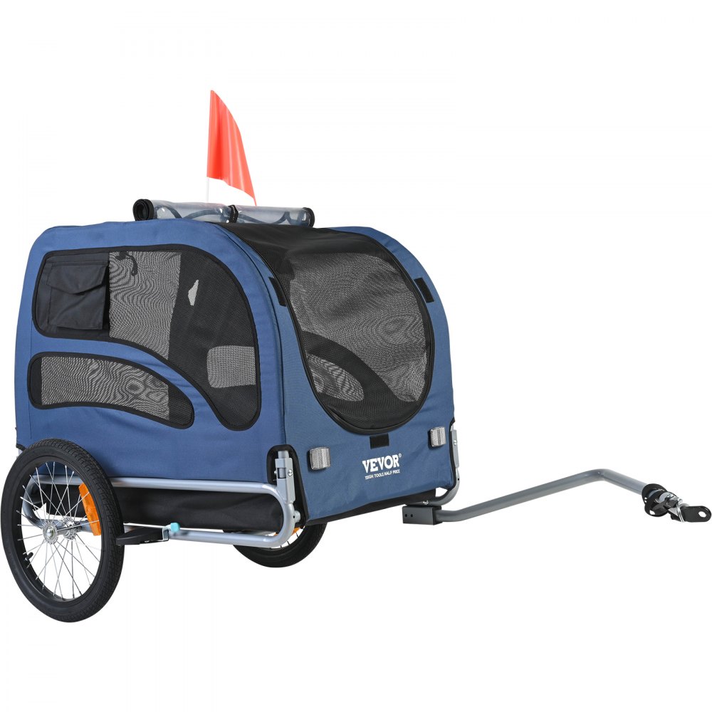 VEVOR Dog Bike Trailer, Supports up to 100 lbs, Pet Cart Bicycle Carrier, Easy Folding Frame with Quick Release Wheels, Universal Bicycle Coupler, Reflectors, Flag, Collapsible to Store, Blue/Black - TCSCWZXCTC883T64DV0