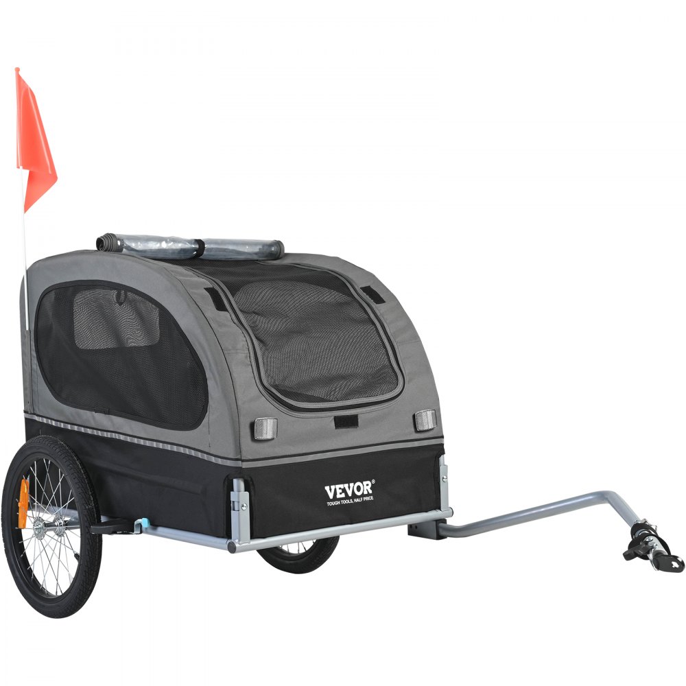 VEVOR Dog Bike Trailer, Supports up to 88 lbs, Pet Cart Bicycle Carrier, Easy Folding Frame with Quick Release Wheels, Universal Bicycle Coupler, Reflectors, Flag, Collapsible to Store, Black/Gray - TCSCWZXCTC106AQOKV0