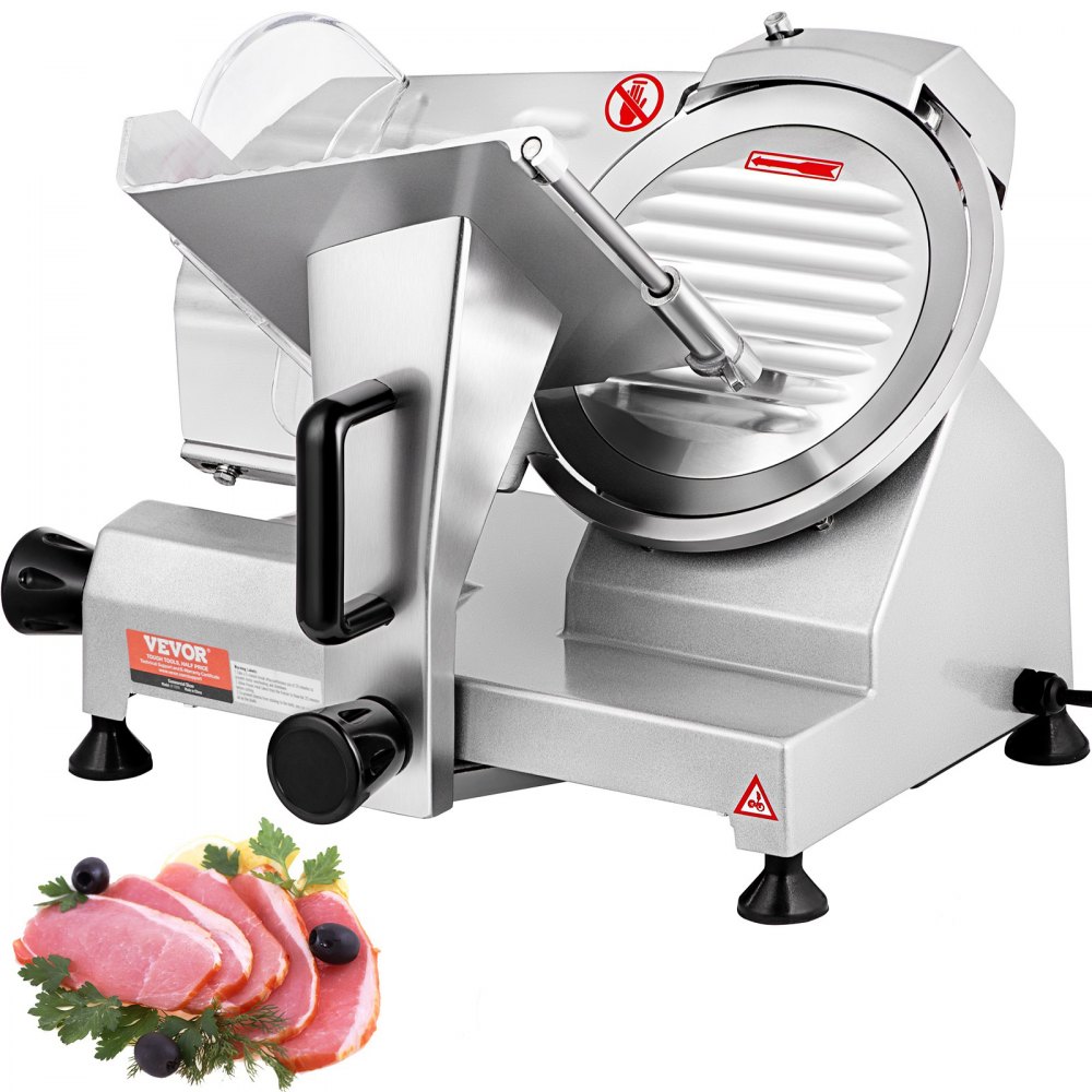 VEVOR Commercial Meat Slicer, 200W Electric Deli Food Slicer, 350-400RPM Meat Slicer with 8" Carbon Steel Blade, 0 - 0.47 inch Adjustable Thickness Electric Meat Slicer for Home and Commercial Use - SYDRQPJ240W8WB31UV1