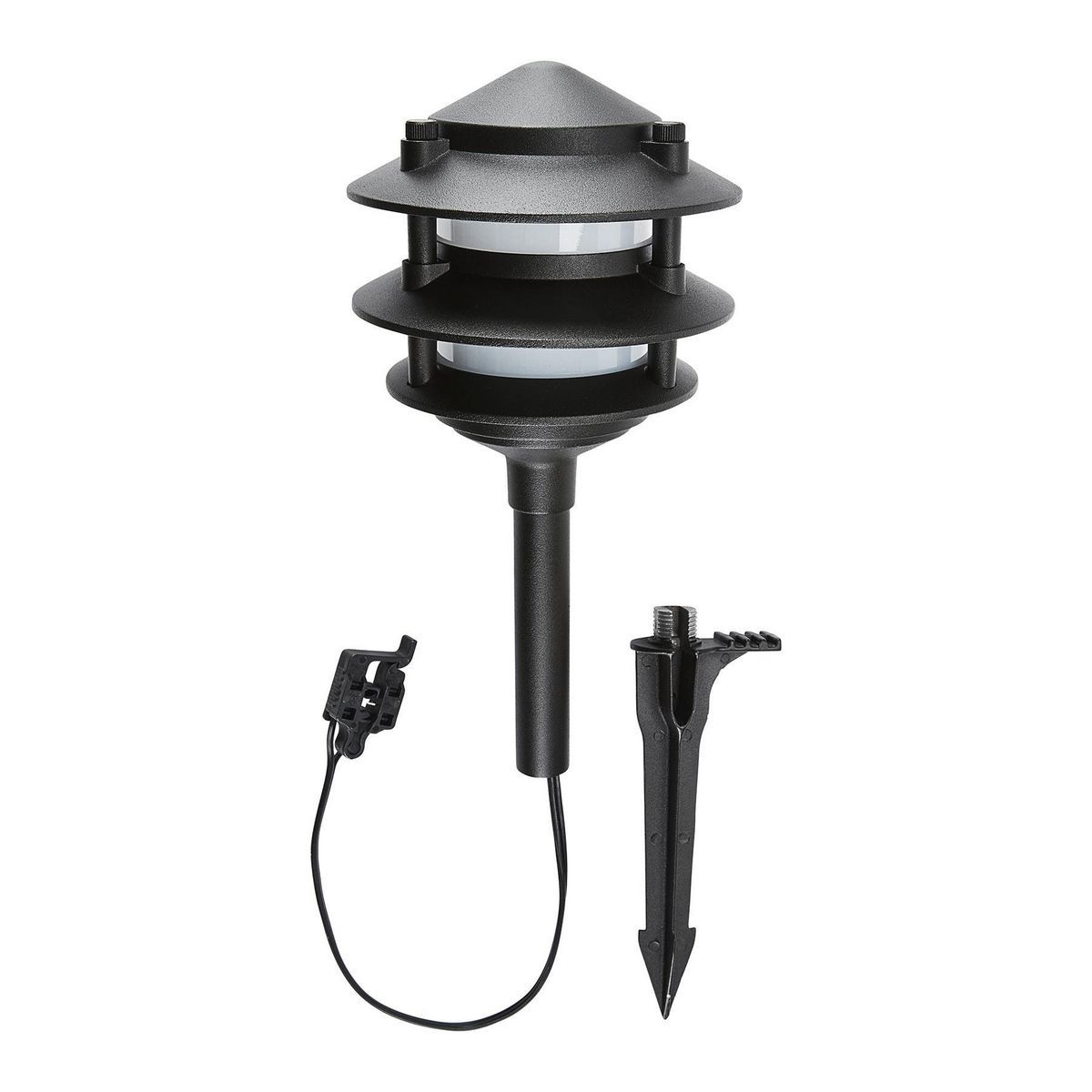 Luz para camino de bajo voltaje de 3 niveles con acabado negro LED de 30 lúmenes de One Stop Gardens - 57696