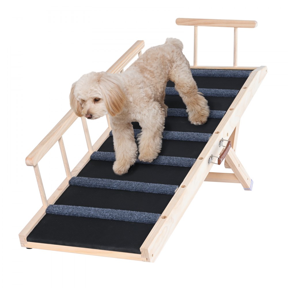 VEVOR Dog Ramp, Folding Pet Ramp for Bed, Adjustable Dog Ramp for Small, Large, Old Dogs & Cats, Wooden Pet Ramp with 47.2" Long Ramp, Adjustable from 13.8" to 27.6", Suitable for Couch, Sofa, Car - CWAQPDMZHSZDSADDMV0