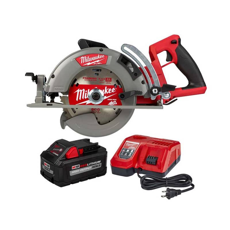 Sierra circular inalámbrica Milwaukee M18 FUEL de 18V de 7-1/4 pulgadas con mango trasero y batería de iones de litio de 8.0 Ah - Kit de inicio 2830-20-48-59-1880