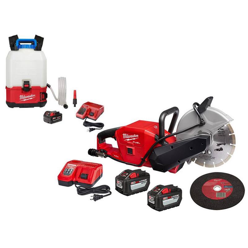 Sierra de corte de 9 pulgadas inalámbrica sin escobillas Milwaukee M18 FUEL ONE-KEY de 18V con mochila de tanque de interruptor y kit de suministro de agua - 2786-22HD-2820-21WS.