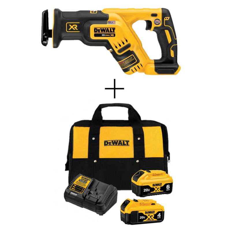 Sierra reciproca compacta inalámbrica sin escobillas DEWALT 20V MAX XR con baterías 20V 6.0Ah y 4.0Ah, cargador y bolsa de kit - DCS367BWCB2460C