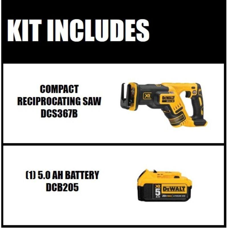 DEWALT 20V MAX Sierra de vaivén compacta sin escobillas inalámbrica y (1) batería de 20V 5.0Ah - DCS367BW205