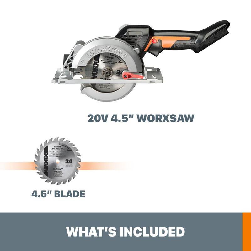 Worx Power Share 20-Volt Worxsaw 4-1/2 pulgadas Sierra Circular Compacta con Motor sin Escobillas (Herramienta Únicamente) - WX531L.9