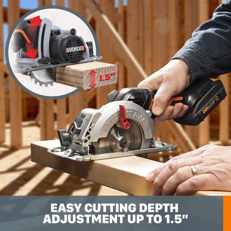 Worx Power Share 20-Volt Worxsaw 4-1/2 pulgadas Sierra Circular Compacta con Motor sin Escobillas (Herramienta Únicamente) - WX531L.9