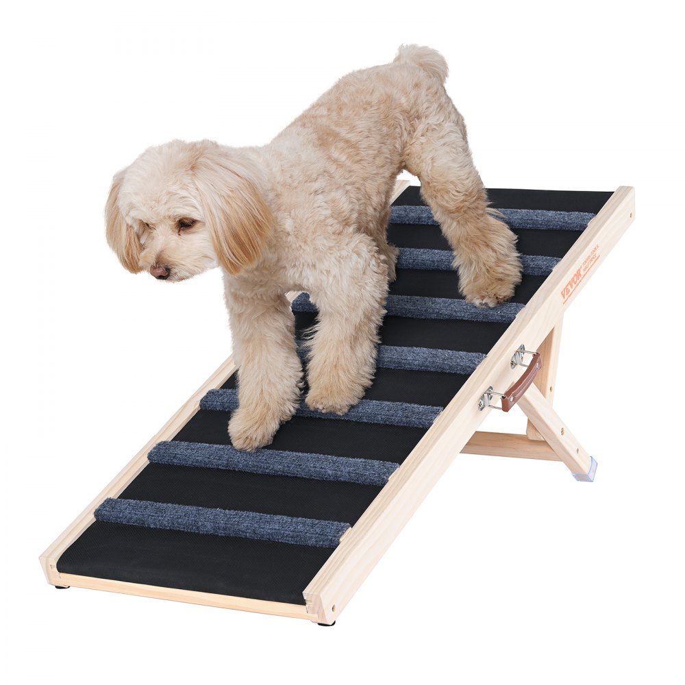 VEVOR Dog Ramp, Folding Pet Ramp for Bed, Adjustable Dog Ramp for Small, Large, Old Dogs & Cats, Wooden Pet Ramp with 39.3" Long Ramp, Adjustable from 15" to 22", Suitable for Couch, Sofa, Car - CWAQPDHSMZDZ756KJV0