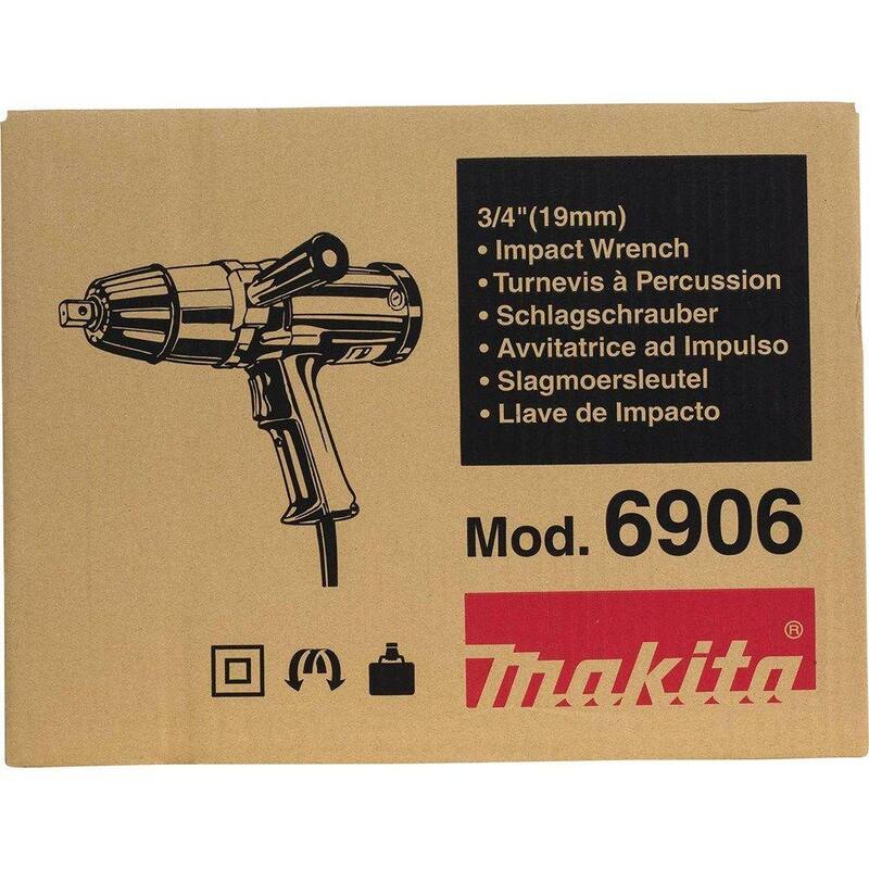 Llave de impacto con cable de 9 amperes y 3/4 pulgadas Makita con mango lateral y estuche de acero - 6906
