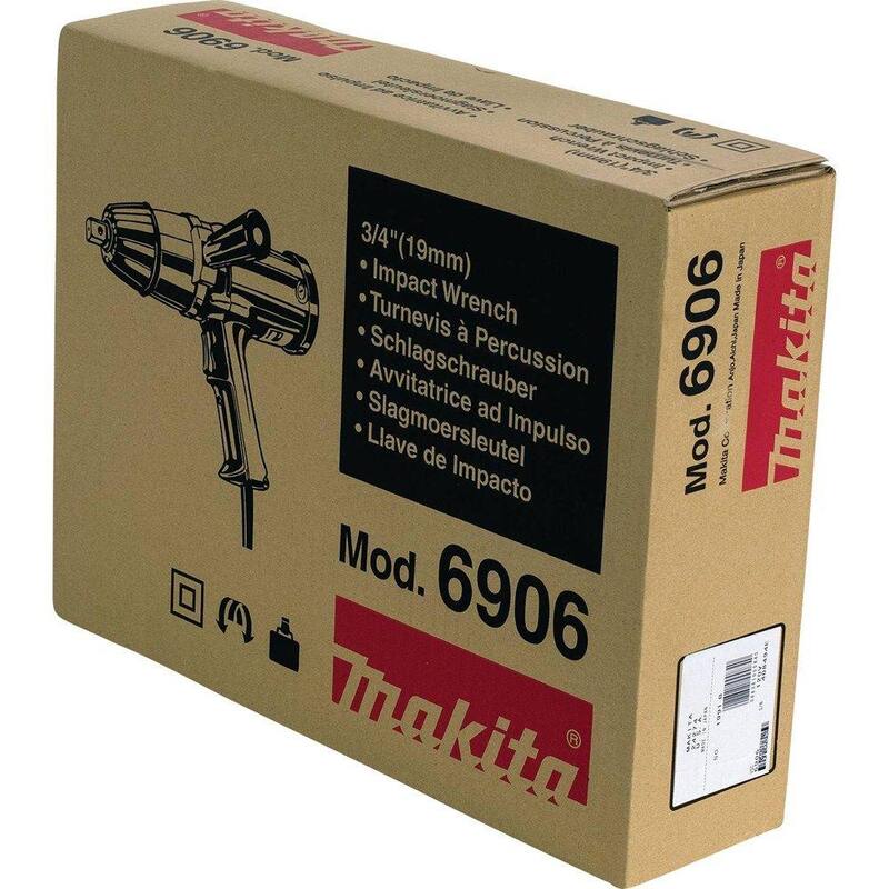 Llave de impacto con cable de 9 amperes y 3/4 pulgadas Makita con mango lateral y estuche de acero - 6906