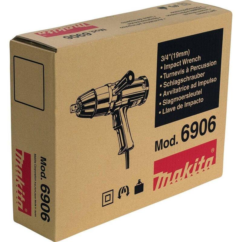 Llave de impacto con cable de 9 amperes y 3/4 pulgadas Makita con mango lateral y estuche de acero - 6906
