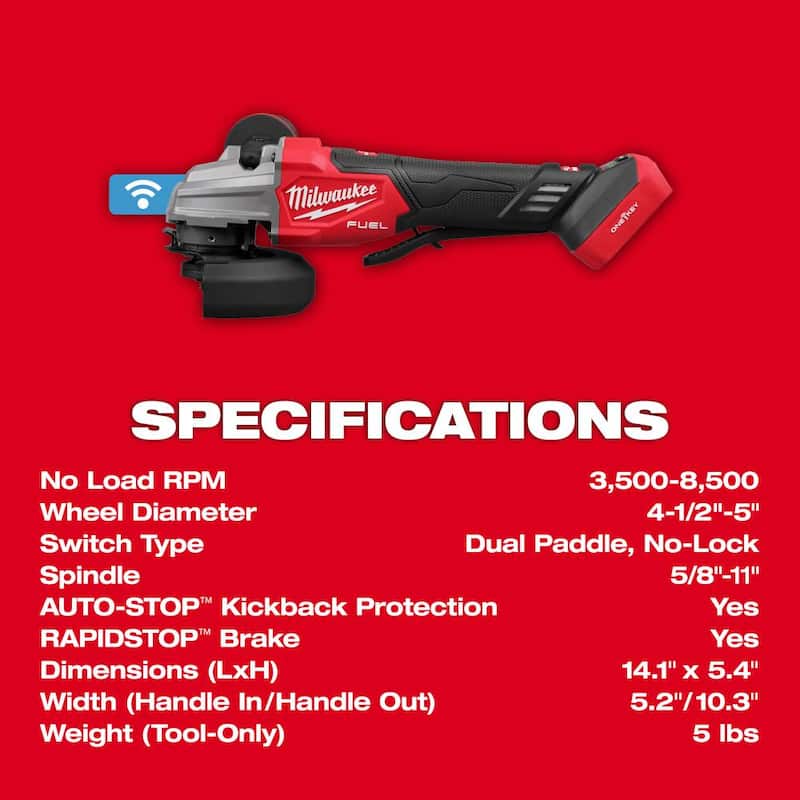 Molinillo Milwaukee M18 FUEL 18V Inalámbrico sin escobillas de iones de litio de 4-1/2 in./5 in. con freno de doble gatillo (sólo herramienta) - 2986-20