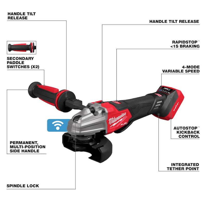 Molinillo Milwaukee M18 FUEL 18V Inalámbrico sin escobillas de iones de litio de 4-1/2 in./5 in. con freno de doble gatillo (sólo herramienta) - 2986-20