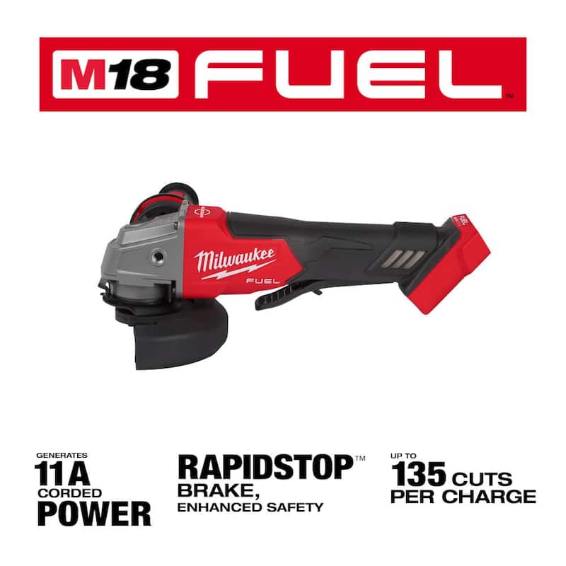 Esmeriladora inalámbrica Milwaukee M18 FUEL de 18 voltios con tecnología Lithium-Ion sin escobillas de 4-1/2 pulgadas/5 pulgadas con interruptor de paleta y rueda - 2880-20-49-94-4520.