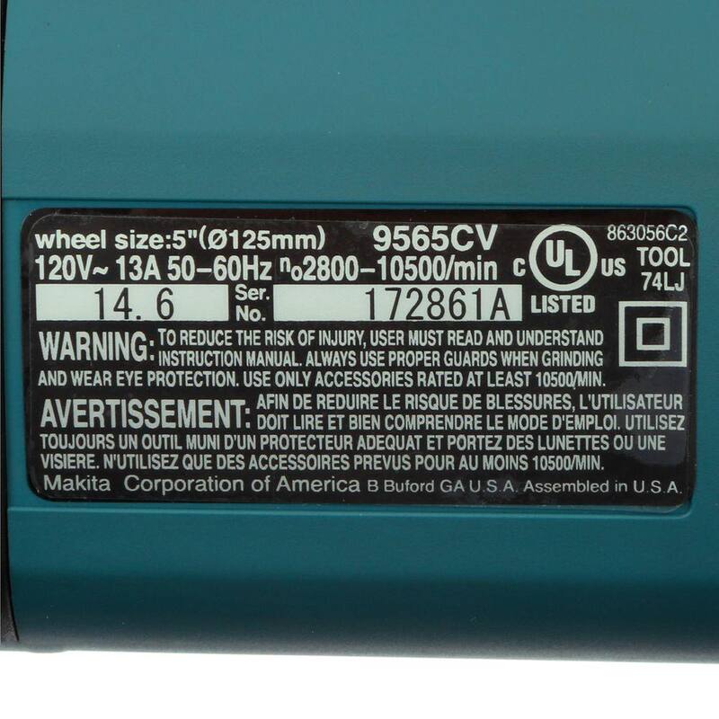 Makita 12 Amp 5 pulgadas Amoladora Angular de Alta Potencia SJS -9565CV