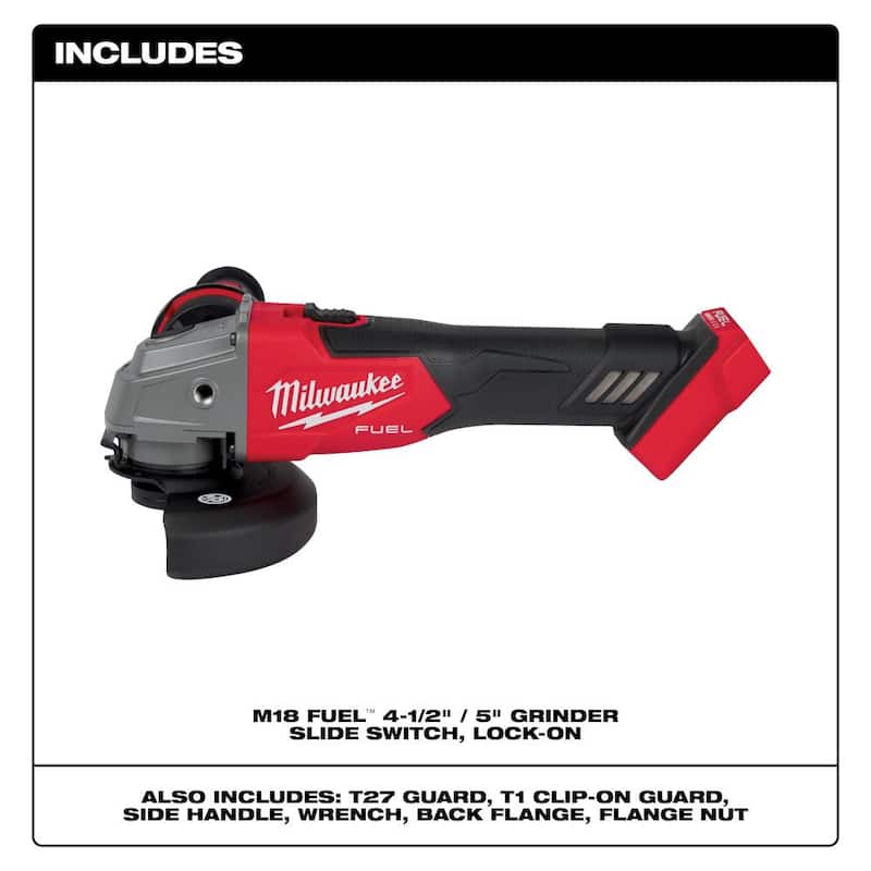 Milwaukee M18 FUEL 18V Lithium-Ion Brushless Cordless 4-1/2 in./5 in. Amoladora con interruptor deslizante (Solo herramienta) - 2881-20