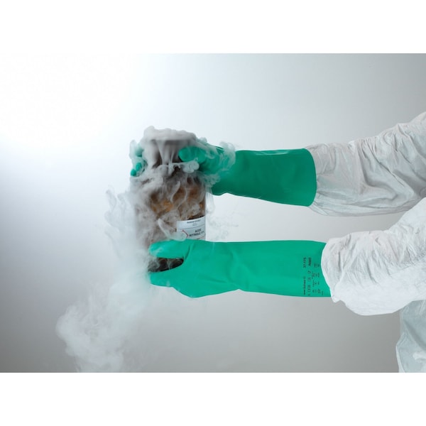 Guantes resistentes a químicos Ansell Alphatec Solvex, espesor 18.11, forro de felpa, 13 pulgadas de largo, color verde, talla 10 - 37-175.