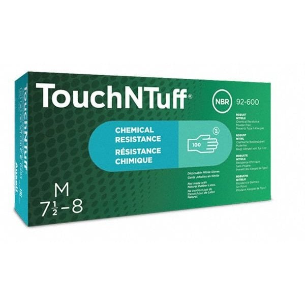 Ansell TouchNTuff, Guantes Resistentes a Químicos de 9 1/2 pulgadas, de Nitrilo, sin Polvo, de 5 mil, Talla Mediana (8), Paquete de 100 - 92-600