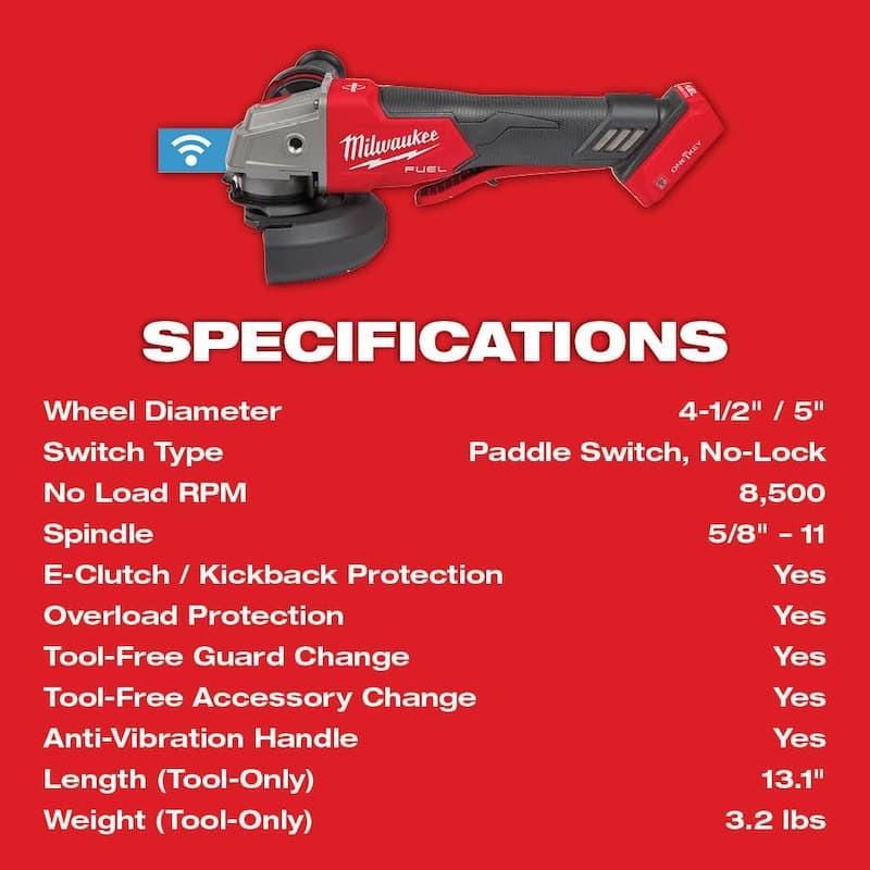 Amoladora sin escobillas Milwaukee M18 FUEL 18V de 4-1/2 in./5 in. con interruptor de paleta y freno de litio-ion inalámbrico (Herramienta solamente) - 2882-20