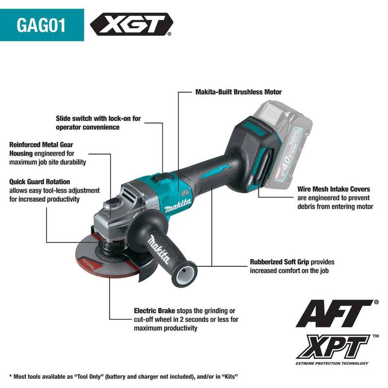 Makita 40V Max XGT Amoladora Angular Inalámbrica sin Escobillas de 4-1/2/5 pulgadas con Freno Eléctrico (Herramienta Solamente) - GAG01Z