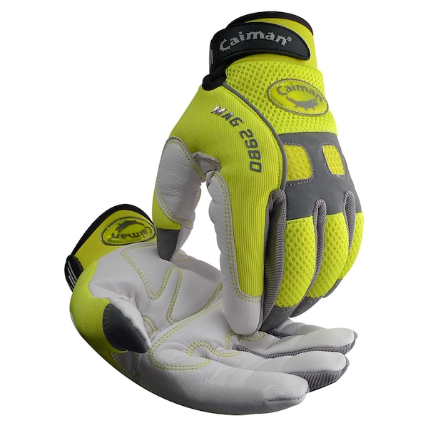 Guantes mecánicos Caiman Hi-Vis, XL, amarillo/blanco, malla/neopreno - 2980-6