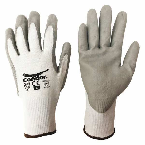 Guante resistente al corte Condor, Nivel de Corte A2, 13 ga, Blanco, Talla L - 61CV56