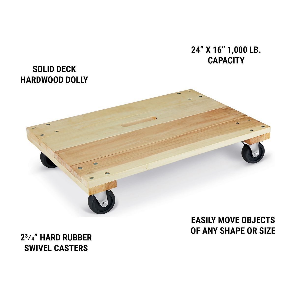 Dolly de madera maciza con capacidad de 1000 lb y plataforma sólida de 24 pulgadas x 16 pulgadas de Haul-Master - 56782