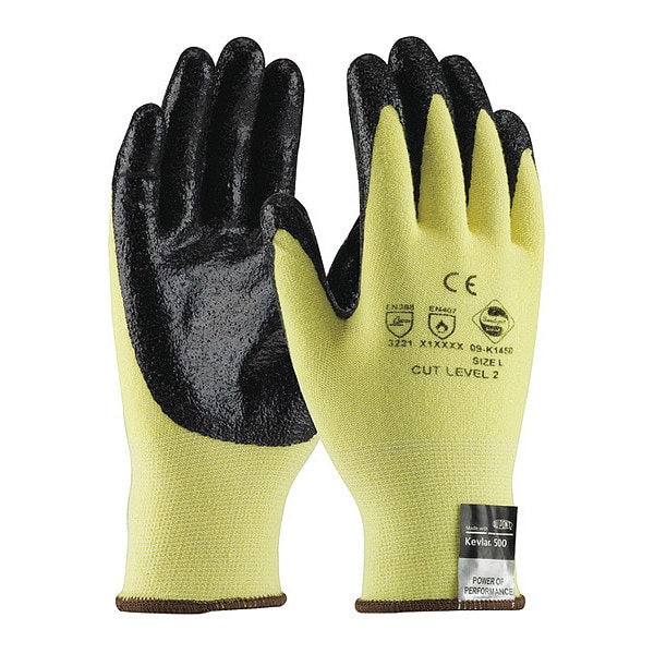 Guantes recubiertos resistentes al corte Pip, Nivel de corte A2, 15 ga, amarillos, Talla L (9) - 09-K1450/L