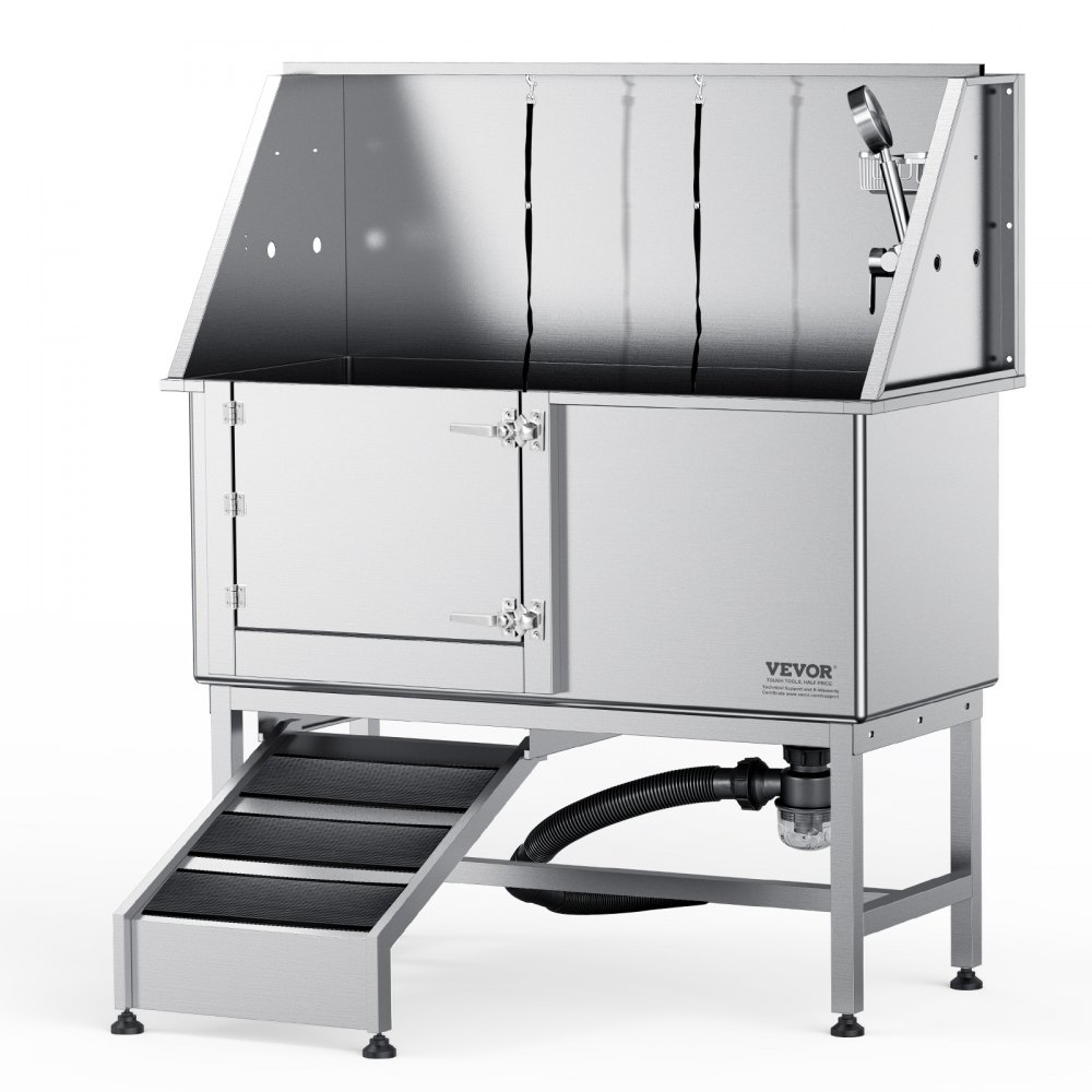 VEVOR 62" Pet Dog Bathing Station w/Ramp, Professional Stainless Steel Dog Grooming Tub w/ Soap Box, Faucet,Rich Accessory,Bathtub for Large,Medium,Small Pet, Washing Sink for Home(Left) - BXGCWYG62ZKM7I5V3V0