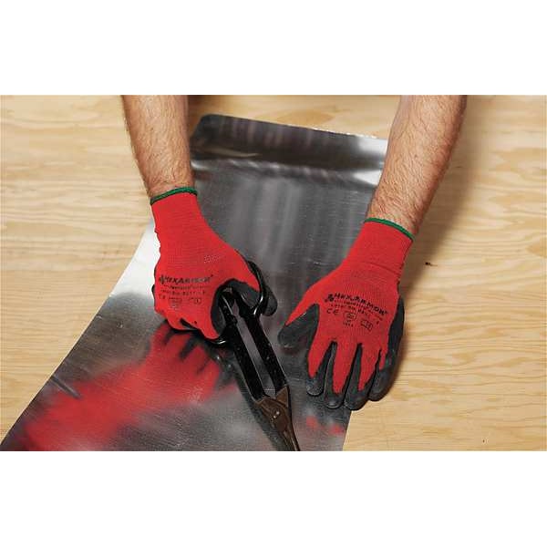 Guantes recubiertos resistentes a cortes de Hexarmor, Nivel de corte A7, calibre 10, color rojo, talla L (9) - 9011-L (9)