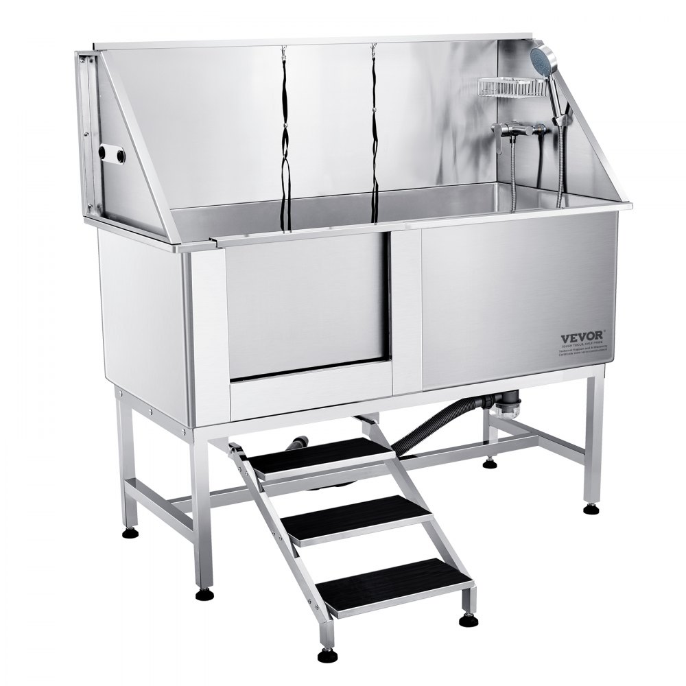 VEVOR 62" Pet Dog Bathing Station w/Stairs, Professional Stainless Steel Dog Grooming Tub w/ Soap Box, Faucet,Rich Accessory,Bathtub for Large,Medium,Small Pet, Washing Sink for Home(Left) - BXGCWYG62ZKMLN9YZV0