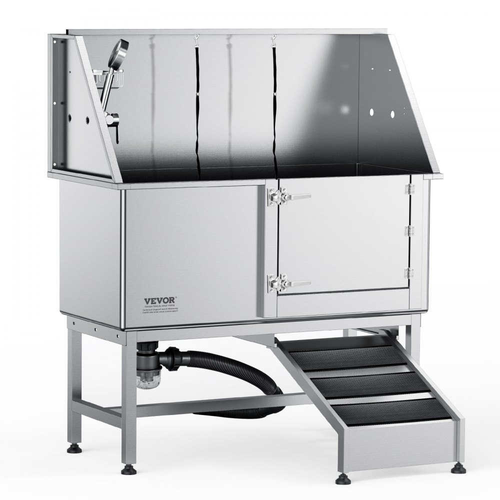 VEVOR 62" Pet Dog Bathing Station w/Ramp, Professional Stainless Steel Dog Grooming Tub w/ Soap Box, Faucet,Rich Accessory,Bathtub for Large,Medium,Small Pet, Washing Sink for Home(Right) - BXGCWYG62YKMNP7VQV0