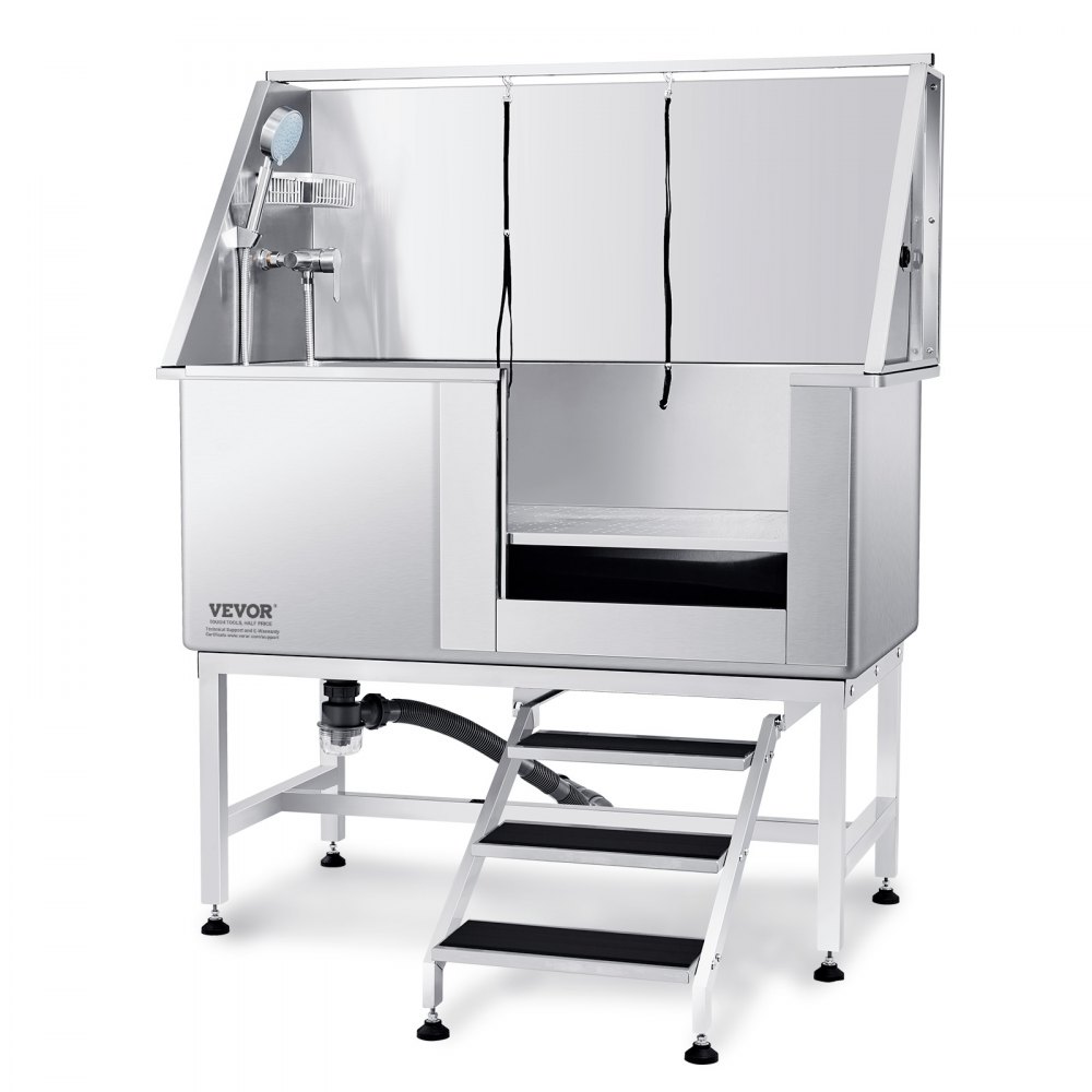 VEVOR 50" Pet Dog Bathing Station w/Stairs, Professional Stainless Steel Dog Grooming Tub w/ Soap Box, Faucet,Rich Accessory, Dog Bathtub for Large,Medium,Small Pets, Washing Sink for Home Right - BXGCWYG50YKMK7QE3V0