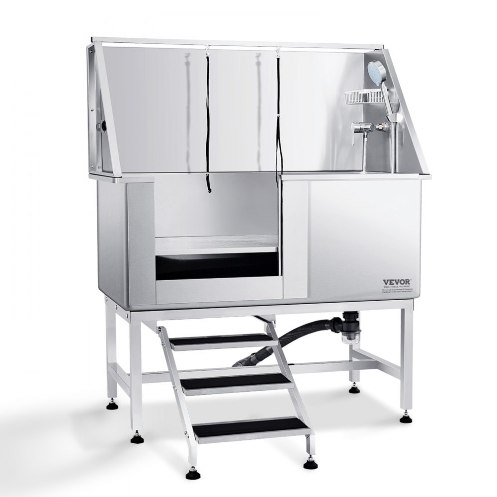 VEVOR 50" Pet Dog Bathing Station w/Stairs, Professional Stainless Steel Dog Grooming Tub w/ Soap Box, Faucet,Rich Accessory, Dog Bathtub for Large,Medium,Small Pets, Washing Sink for Home Left - BXGCWYG50ZKMFIRH5V0