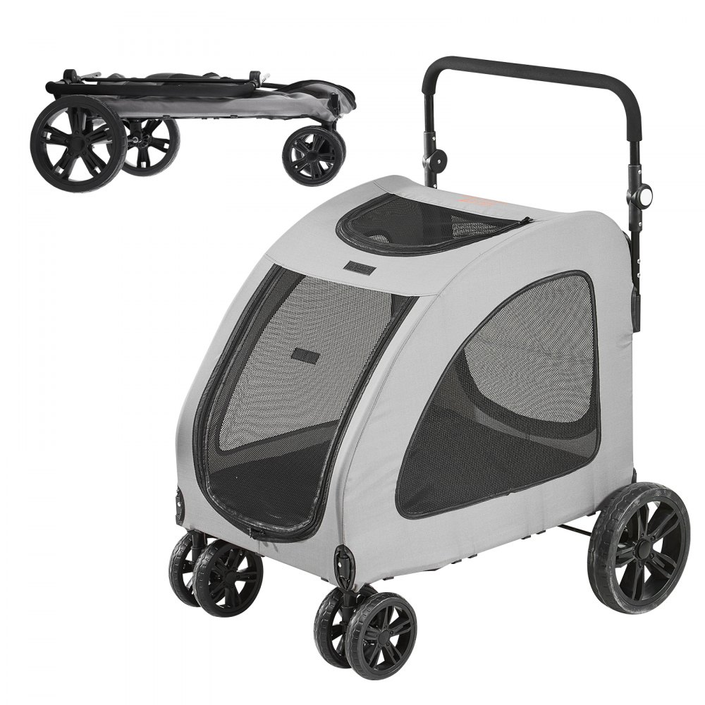 VEVOR Pet Stroller, 4 Wheels Dog Stroller Rotate with Brakes, 160lbs Weight Capacity, Puppy Stroller with Breathable Mesh Windows and Height-Adjustable Height, for Medium and Large Dogs, Dark Grey - CWTCDHK4QDHDFPYWNV0