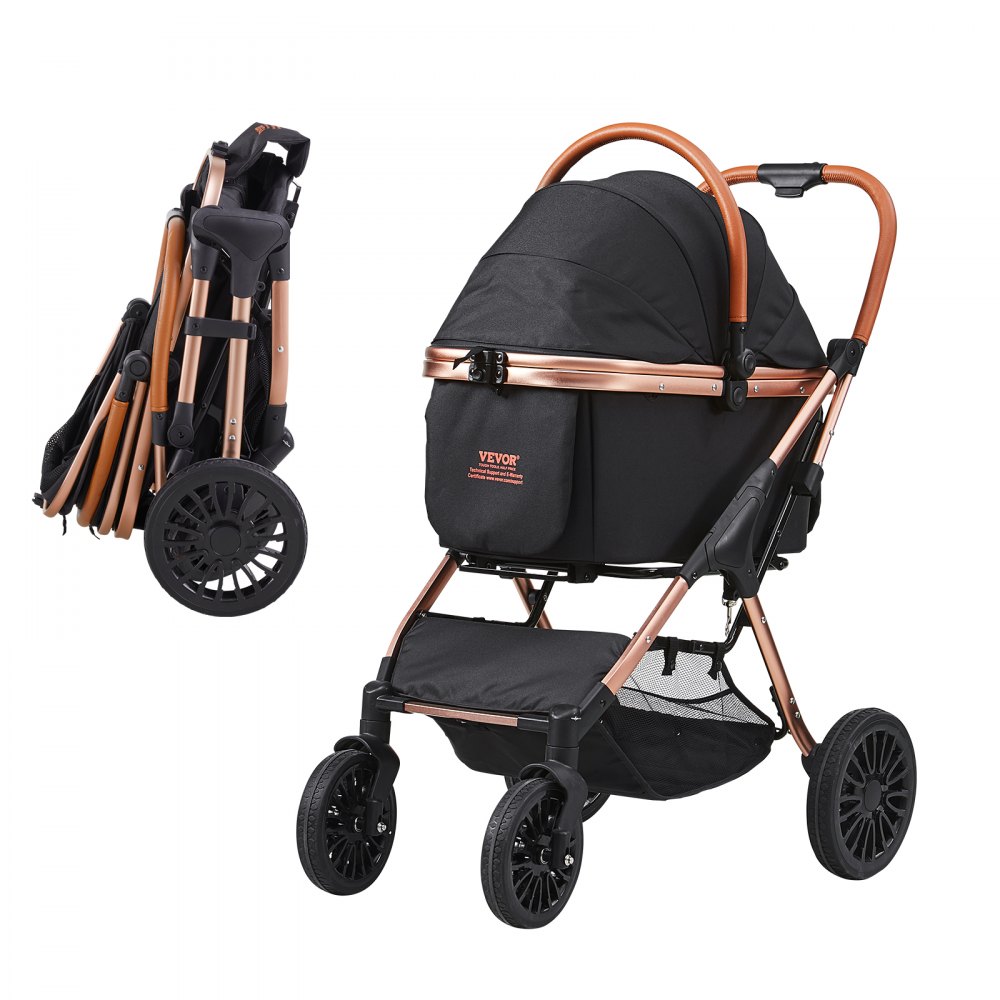 VEVOR Pet Stroller, 4 Wheels Dog Stroller Rotate with Brakes, 66 lbs Weight Capacity, Puppy Stroller with Detachable Carrier, Storage Basket and Pet Pad, for Small to Medium Sized Dogs, Black - CWTCCGK4QDHDT793EV0