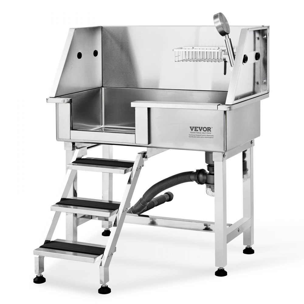 VEVOR 34" Pet Dog Bathing Station w/Ramp, Professional Stainless Steel Dog Grooming Tub w/ Storage Drawer, Faucet,Rich Accessory, Dog Bathtub for Large,Medium,Small Pets, Washing Sink for Home(Left) - BXGCWYG34ZHL99J9ZV0