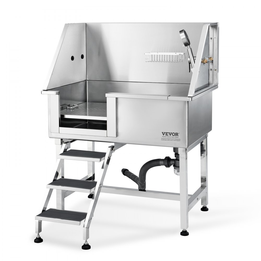 VEVOR 38" Pet Dog Bathing Station w/Ramp, Professional Stainless Steel Dog Grooming Tub w/ Storage Drawer, Floor Grate, Faucet, Dog Bathtub for Large,Medium,Small Pets, Washing Sink for Home(Left) - BXGCWYG38ZHL7ABCEV0