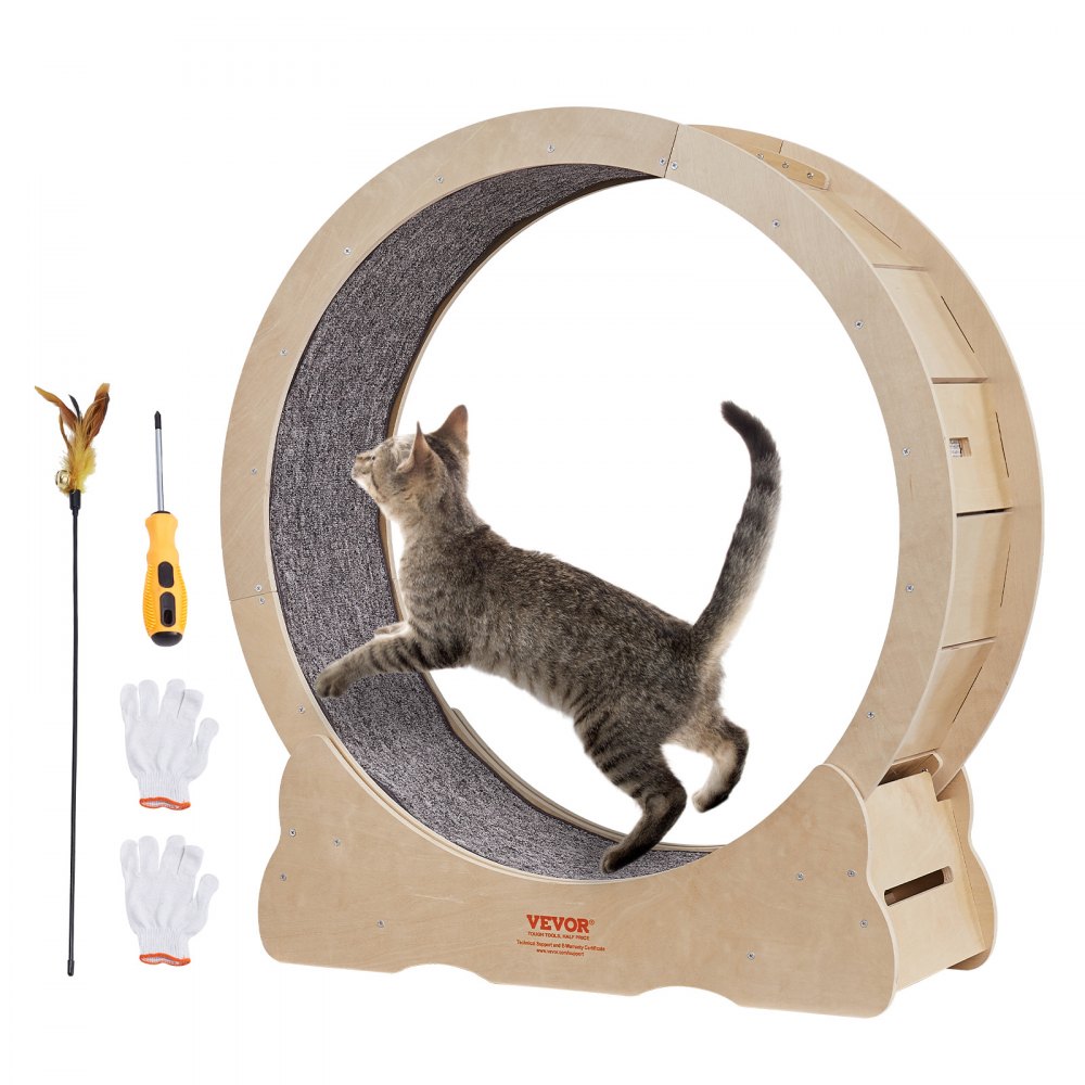 VEVOR Cat Exercise Wheel, Large Cat Treadmill Wheel for Indoor Cats, 35.8 inch Cat Running Wheel with Detachable Carpet and Cat Teaser for Running/Walking/Training, Suitable for Most Cats - MPBJ366INCH0V54WCV0