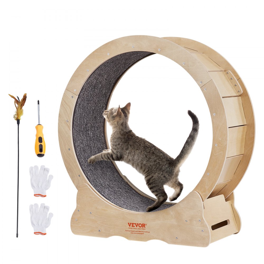 VEVOR Cat Exercise Wheel, Large Cat Treadmill Wheel for Indoor Cats, 29.5 inch Cat Running Wheel with Detachable Carpet and Cat Teaser for Running/Walking/Training, Suitable for Most Cats - MPBJ295INCH0V5WW9V0