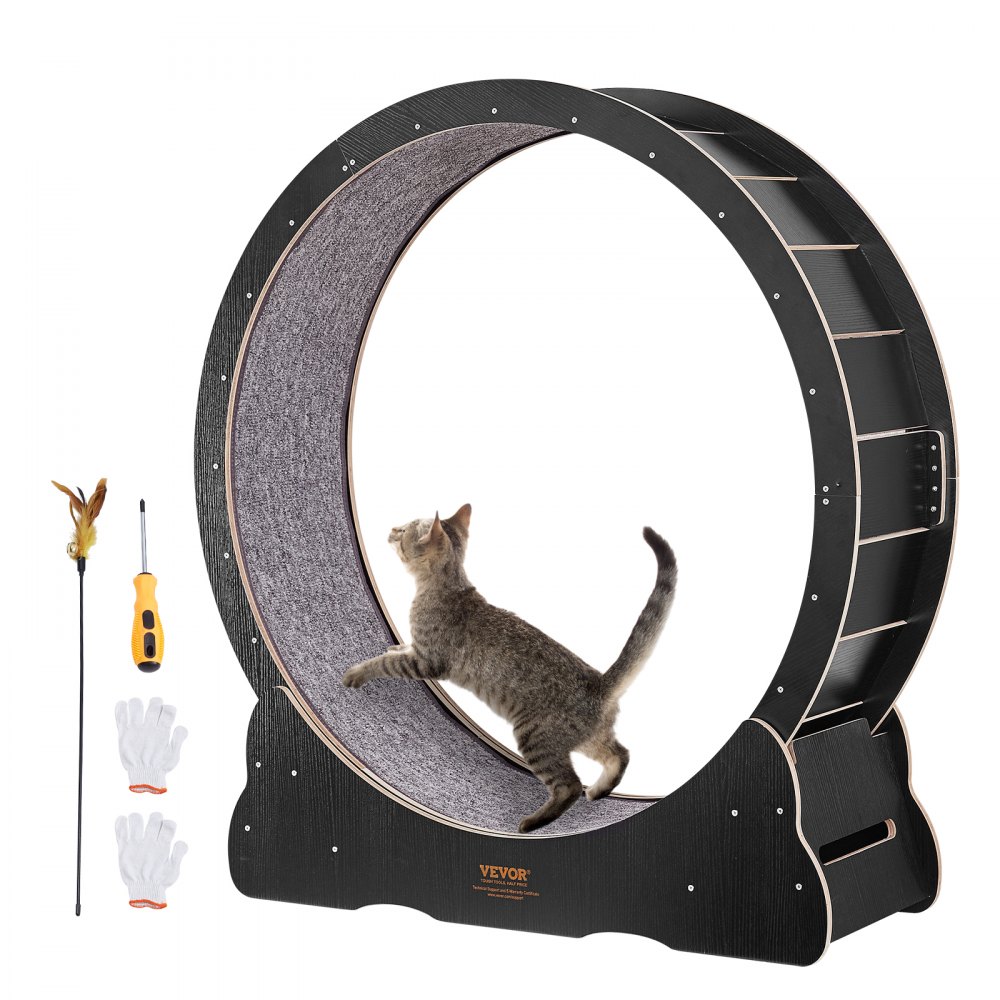 VEVOR Cat Exercise Wheel, Large Cat Treadmill Wheel for Indoor Cats, 43.3 inch Cat Running Wheel with Detachable Carpet and Cat Teaser for Running/Walking/Training, Suitable for Most Cats - MPBJ433INCH0B6PDYV0