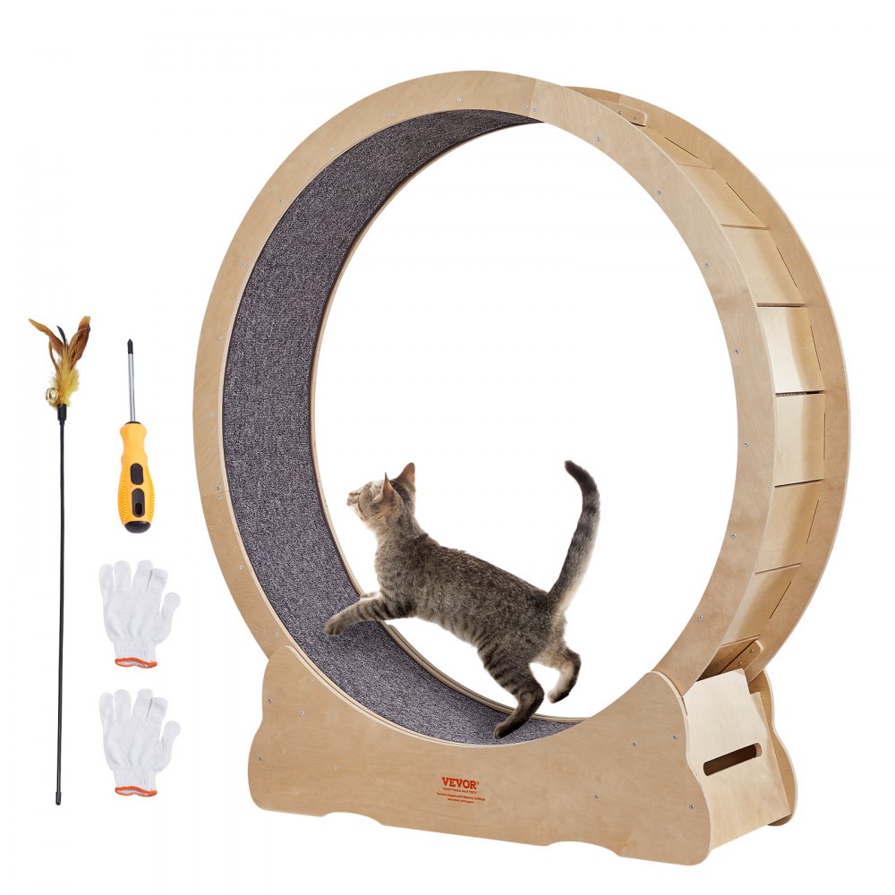 VEVOR Cat Exercise Wheel, Large Cat Treadmill Wheel for Indoor Cats, 52 inch Cat Running Wheel with Detachable Carpet and Cat Teaser for Running/Walking/Training, Suitable for Most Cats - MPBJ48INCH00Z0SK2V0
