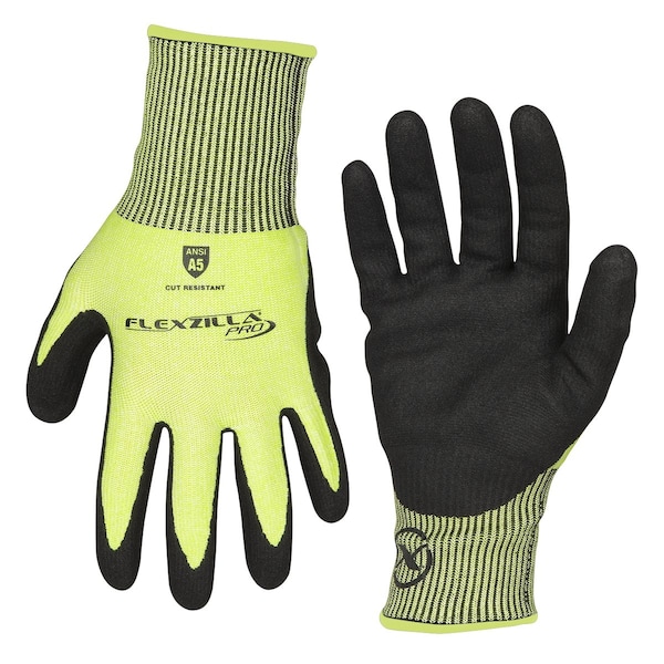 Legacy Flexzilla Pro Cut Resistant Sandy Nitrile Dip Gloves, Nivel 5 de ANSI, Negro/ZillaGreen, XL - GC160PXL