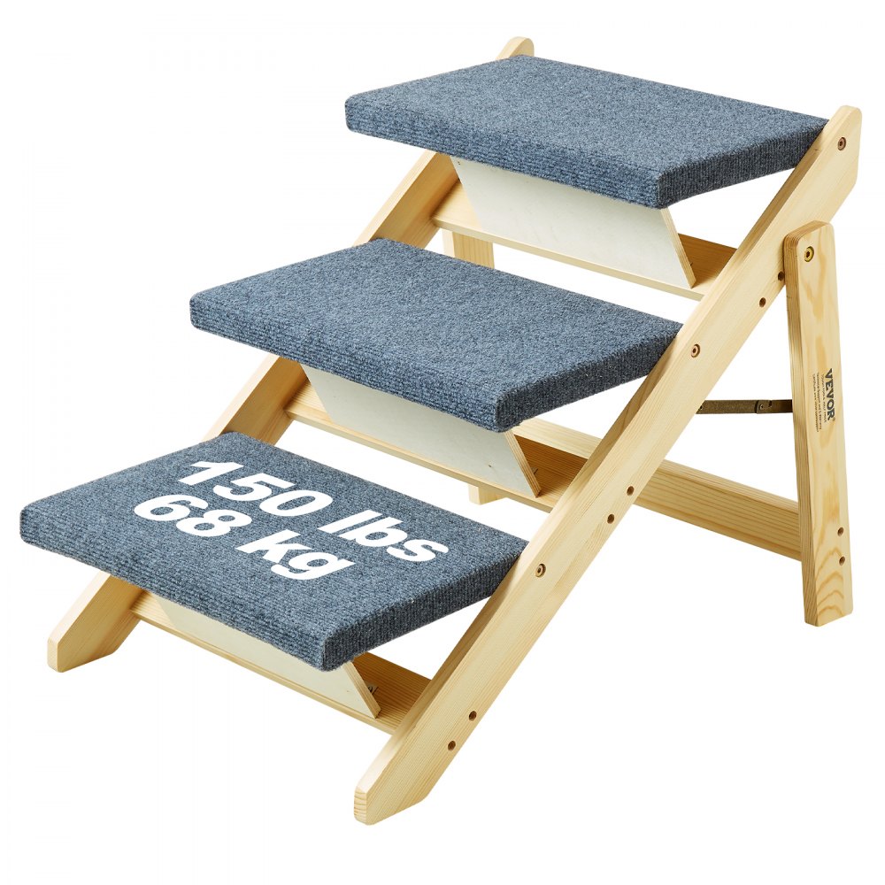 VEVOR Wood Pet Stairs/Pet Steps, 2-in-1 Foldable Wooden Dog Stair for Beds, Sofa and Cars, Dog Stairs & Ramp with 3 Steps for Small Medium Large Pet, up to 150 lbs - EHYGLT3STEP1VXLCTV0
