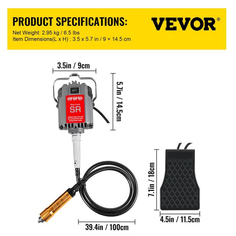 Esmeriladora de eje flexible colgante VEVOR S-R con cable de 230 vatios paso a paso con pedal de pie rotativo de 0 a 180000 RPM para tallado, perforación y pulido - DMJ6MM00000000001V1