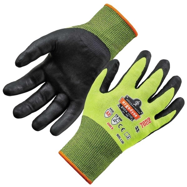Guantes resistentes al corte con recubrimiento de nitrilo de alta visibilidad en color lima Ergodyne 7022 A2 DSX - 17974