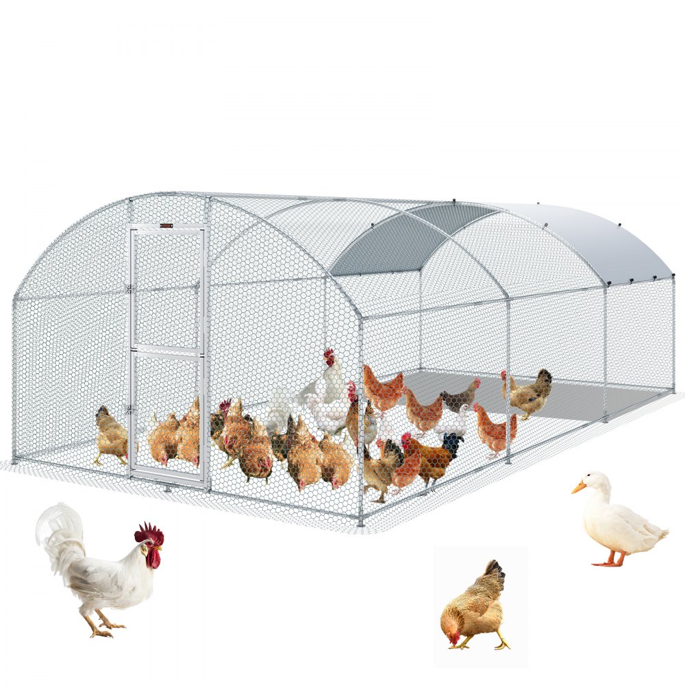 VEVOR Large Metal Chicken Coop with Run, 19.7x9.8x6.6ft, Walkin Poultry Cage for Yard with Waterproof Cover, Dome Roof Large Poultry Cage for Hen House, Duck and Rabbit, Silver - BR197X98X64FTTV4RV0
